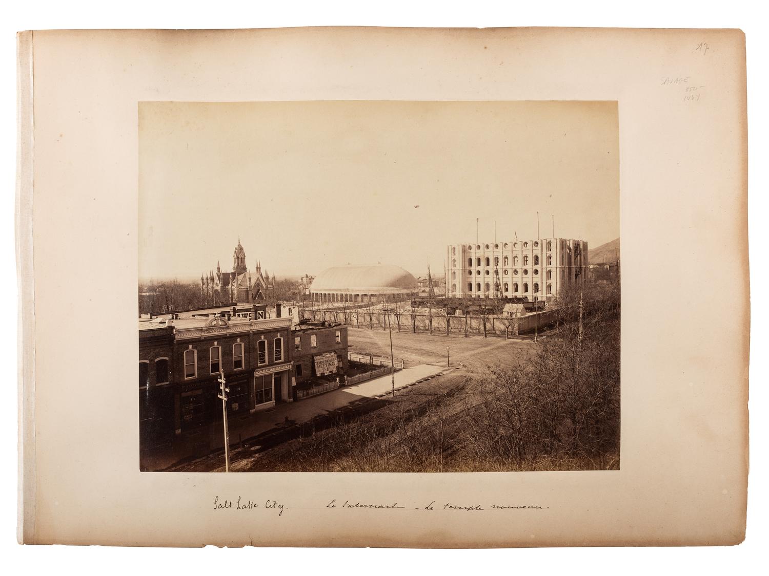 [WESTERN AMERICANA]. SAVAGE, Charles Roscoe (1832-1909). Two photographs of Salt Lake City, including the Mormon Tabernacle. Salt Lake City, UT.