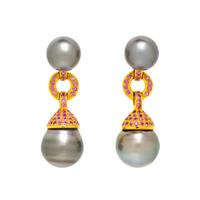 TAHITIAN CULTURED PEARL AND PINK SAPPHIRE EARRINGS