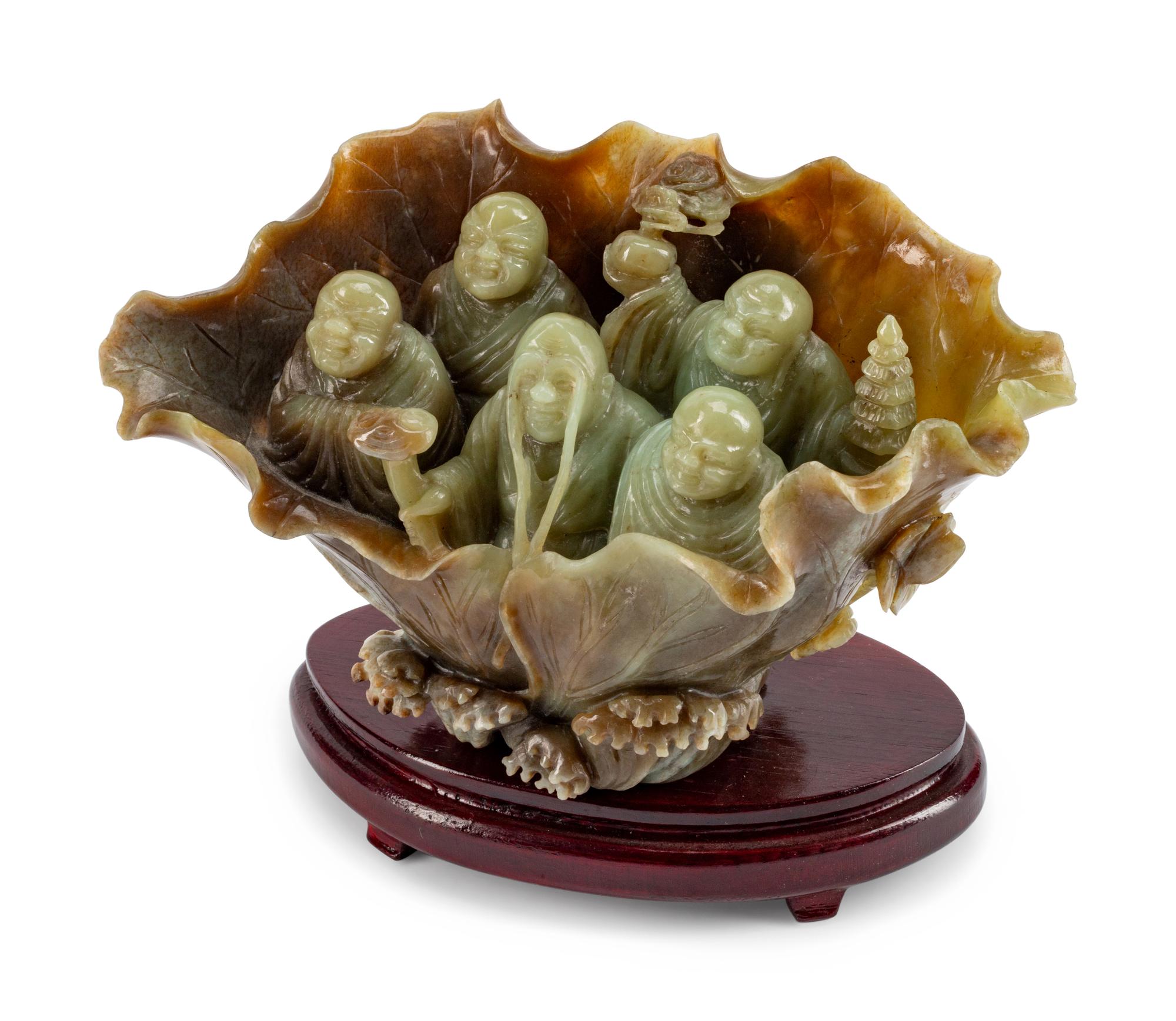 Chinese Carved Jadeite Group of Five Lohans