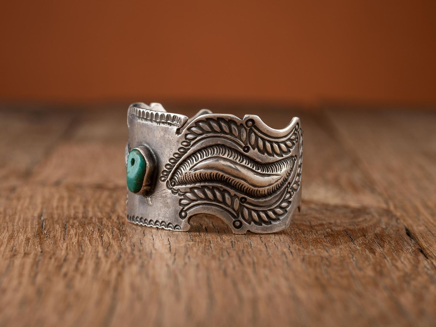 Navajo Ingot Cuff Bracelet, with Drilled Turquoise Bead