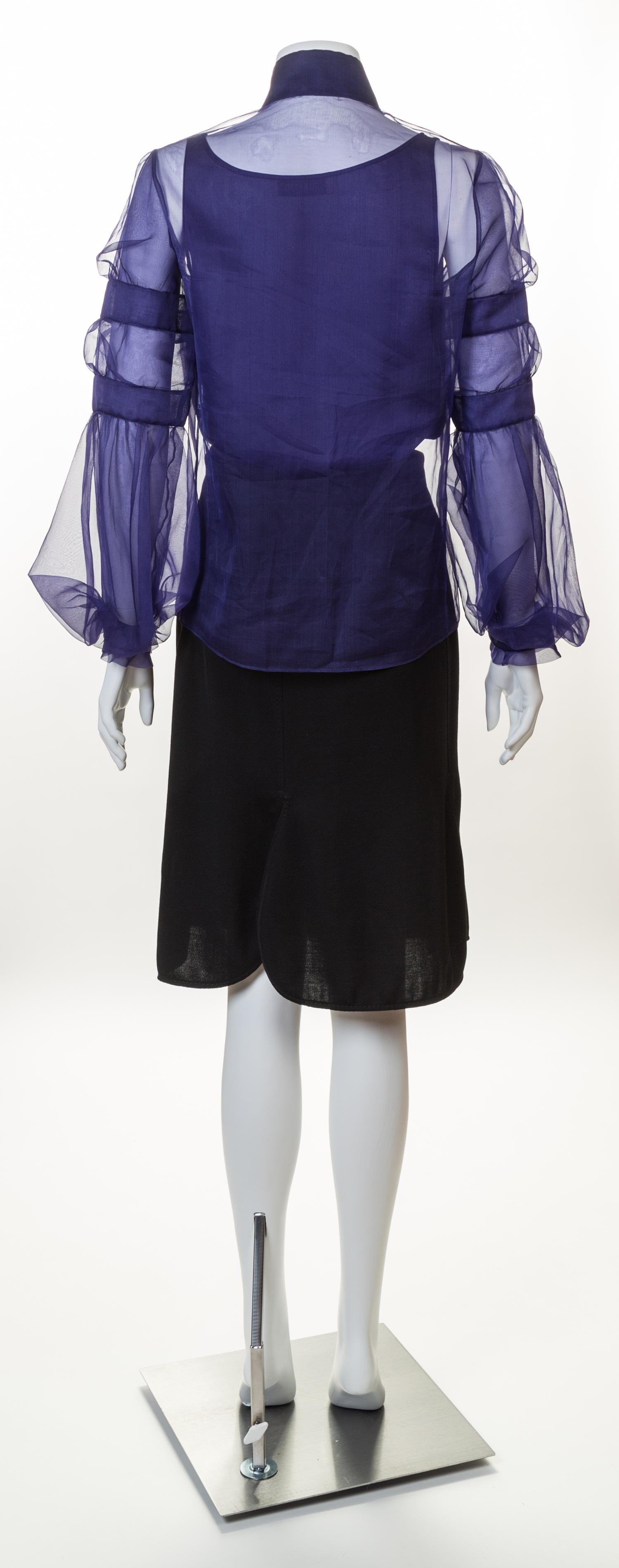 A Valentino Purple Silk Blouse and Black Skirt Set, Blouse size 6.