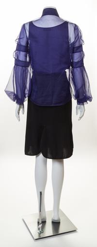 A Valentino Purple Silk Blouse and Black Skirt Set, Blouse size 6.