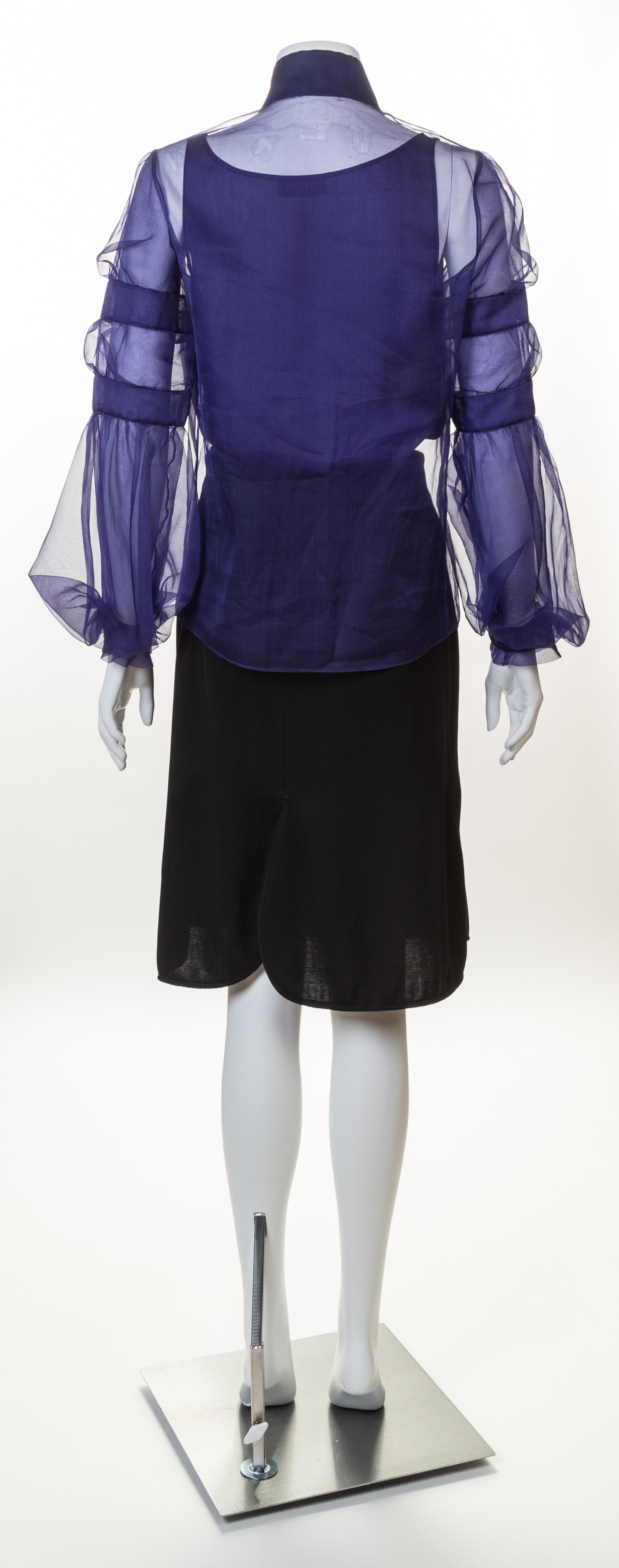 A Valentino Purple Silk Blouse and Black Skirt Set, Blouse size 6.