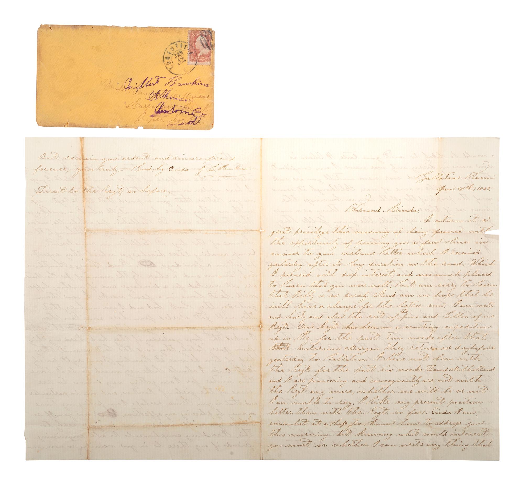 [CIVIL WAR]. Archive of 23 letters of James L. Hawkins, 10th Indiana Volunteers. September 1862-August 1864.