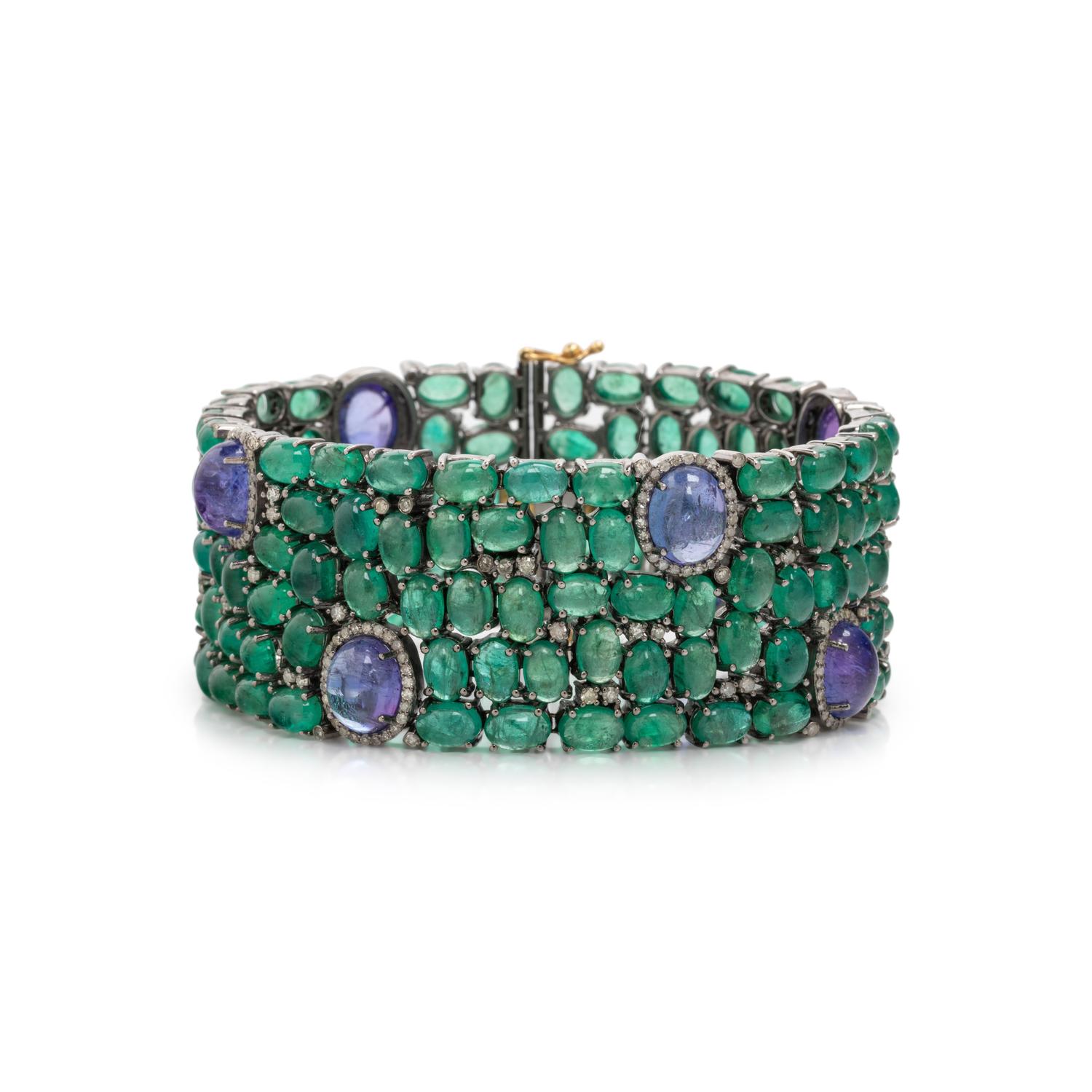 EMERALD, TANZANITE AND DIAMOND BRACELET
