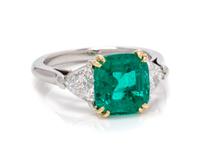 A Platinum, Yellow Gold, Colombian Emerald and Diamond Ring,