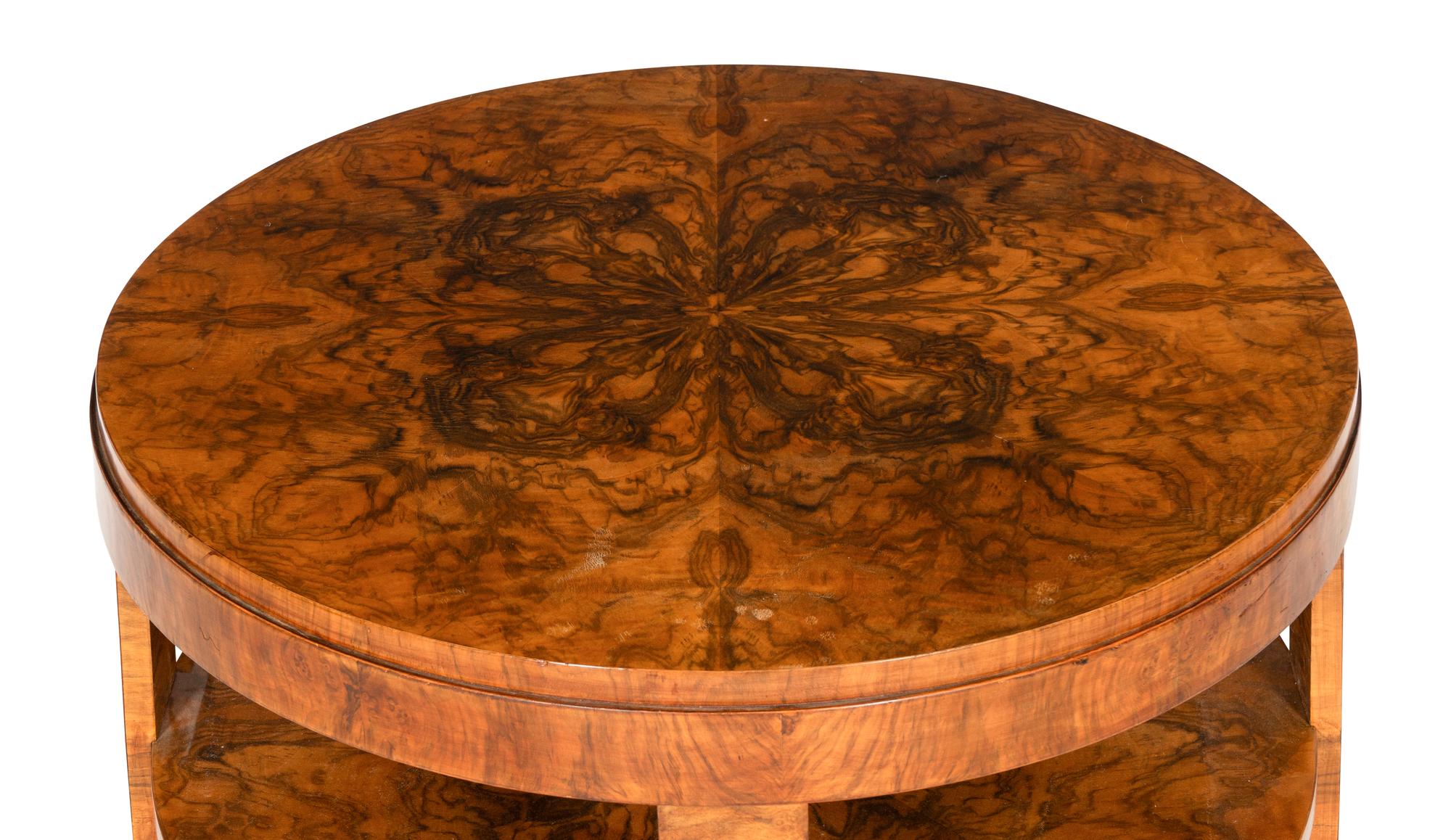 A Hungarian Art Deco Burl Walnut Two-Tier Side Table