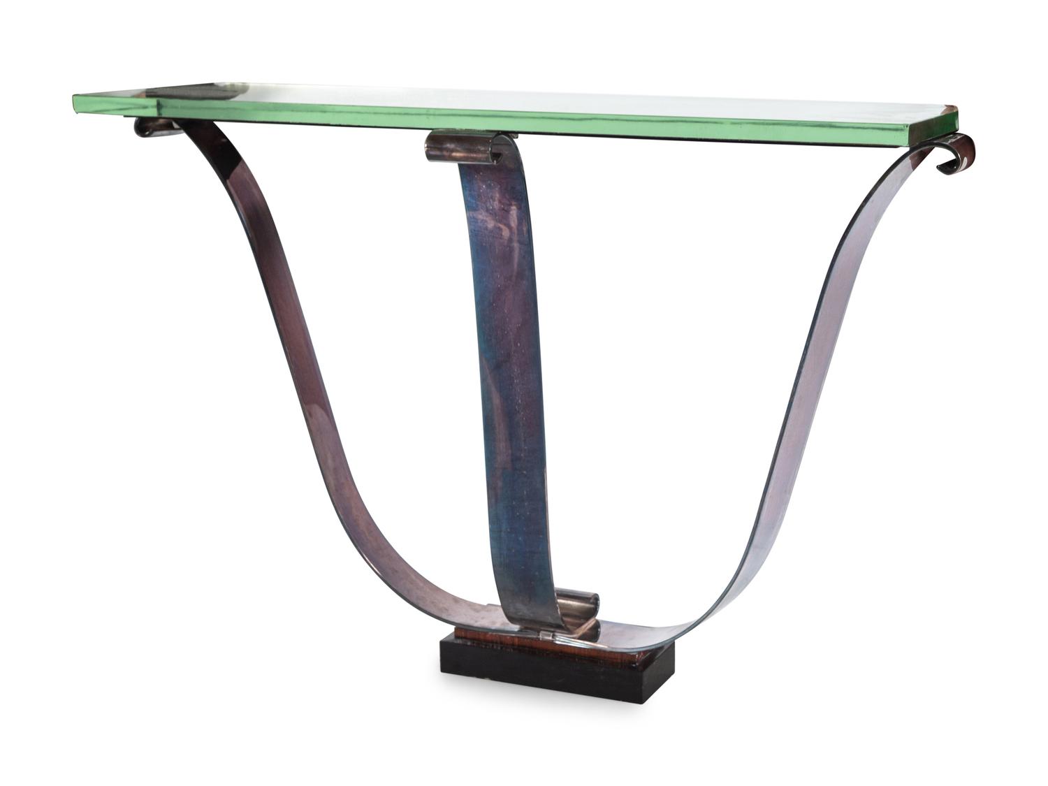 An Iron and Glass Console Table Attributed to Raymond Subes