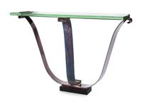 An Iron and Glass Console Table Attributed to Raymond Subes