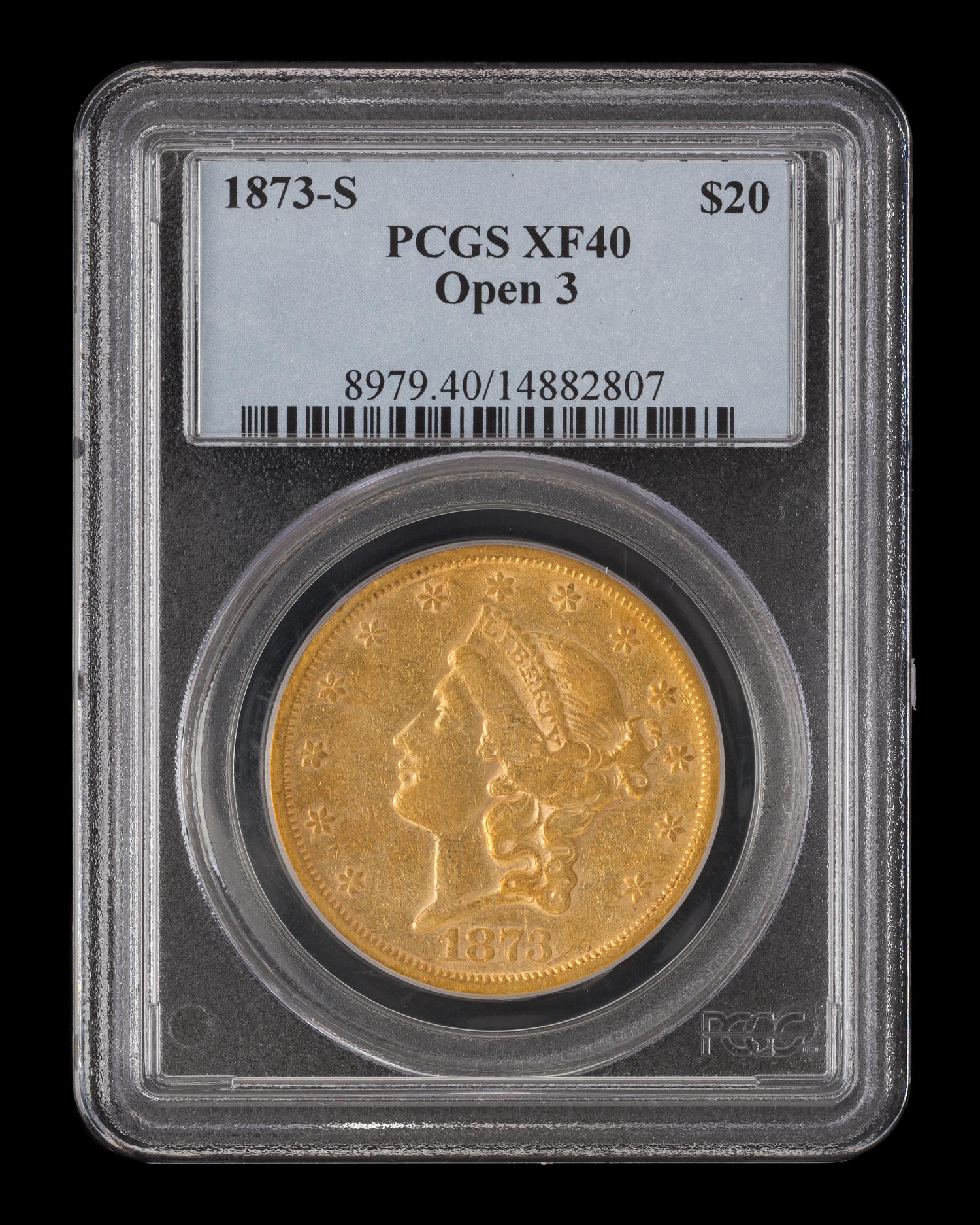 A United States 1873-S Liberty Head: Open 3 $20 Gold Coin