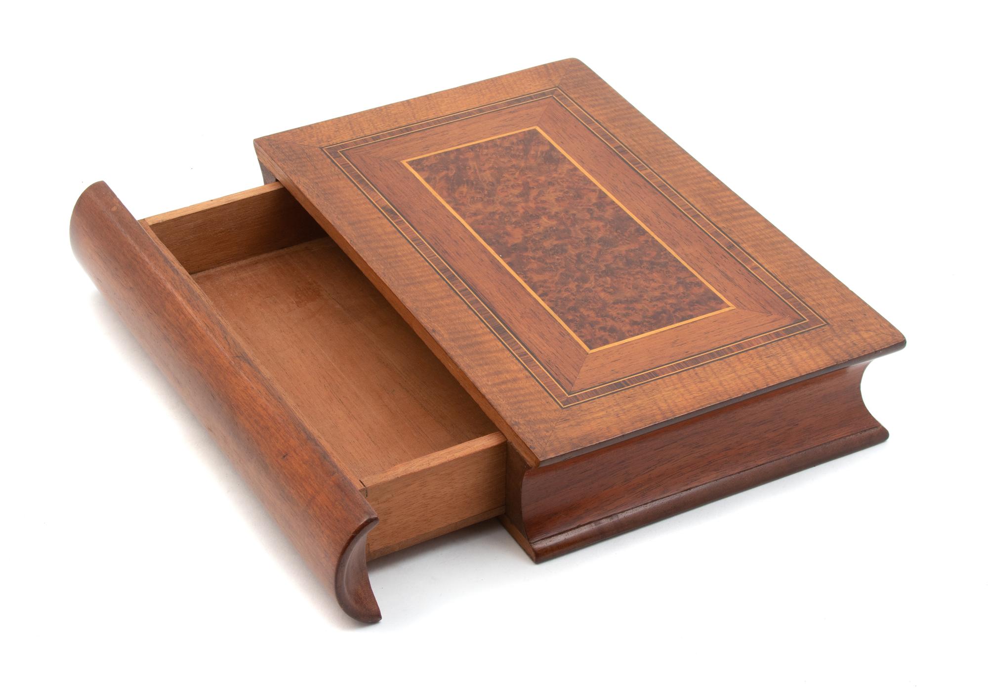 An English Inlaid Burlwood Book-form Box — LATE 19TH CENTURY