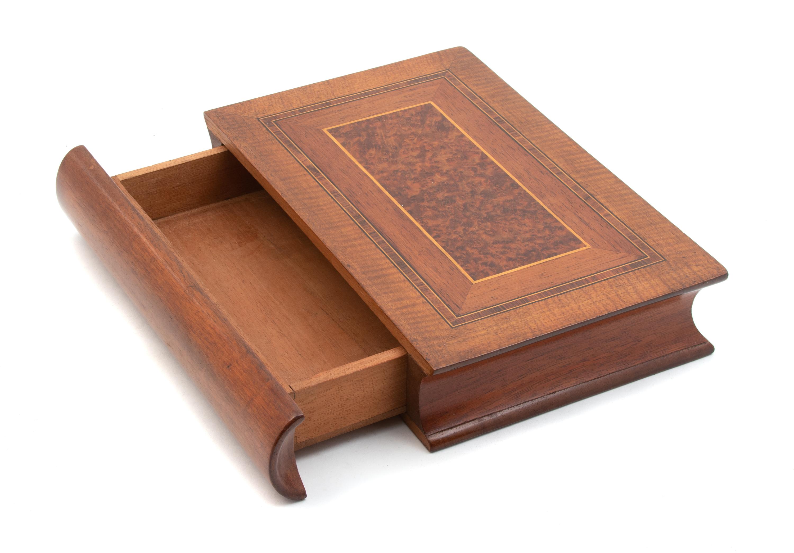 An English Inlaid Burlwood Book-form Box — LATE 19TH CENTURY
