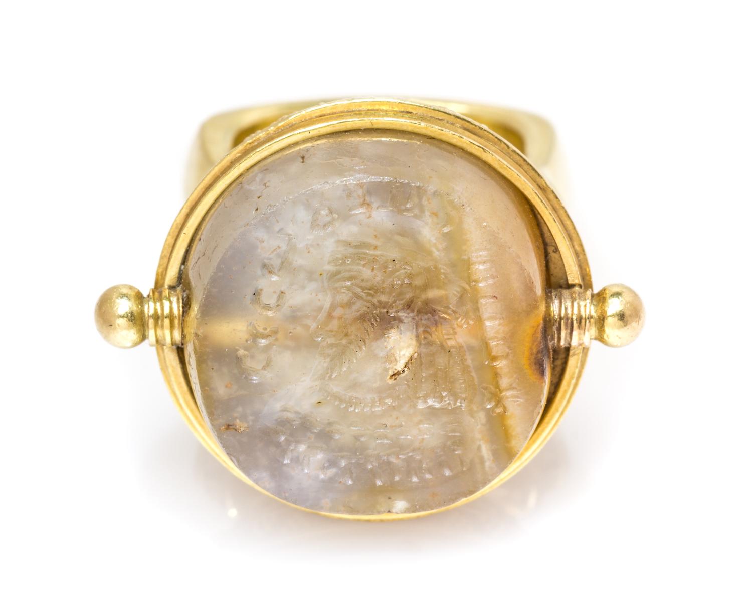 An 18 Karat Yellow Gold and Agate Intaglio Ring, John Paul Miller, 25.60 dwts.