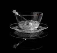 Lalique, , a Saint-Hubert pattern finger bowl and underplate, together with a stirrer