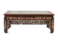 A Chinese Mother-of-Pearl Inlaid Rosewood Settee and a Low Table