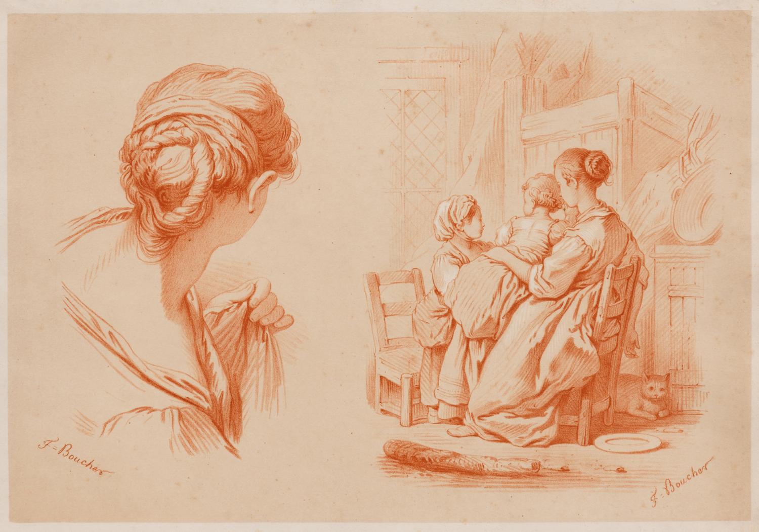 A Group of Three Drawings and One Engraving