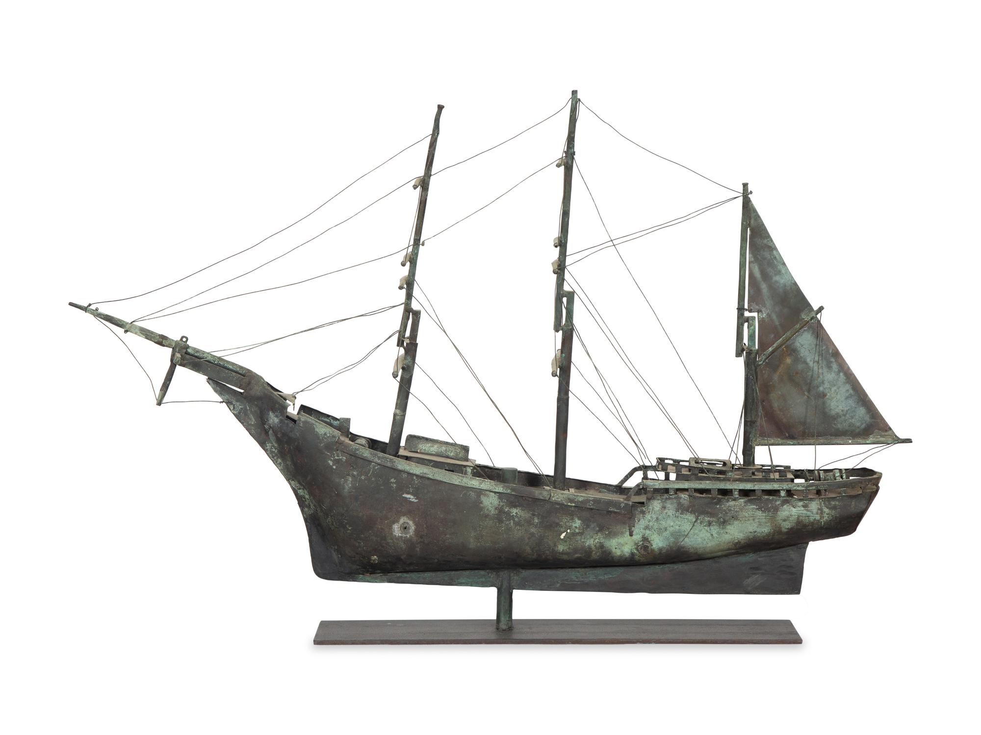 A Molded Copper and Zinc Ship-Form Weathervane