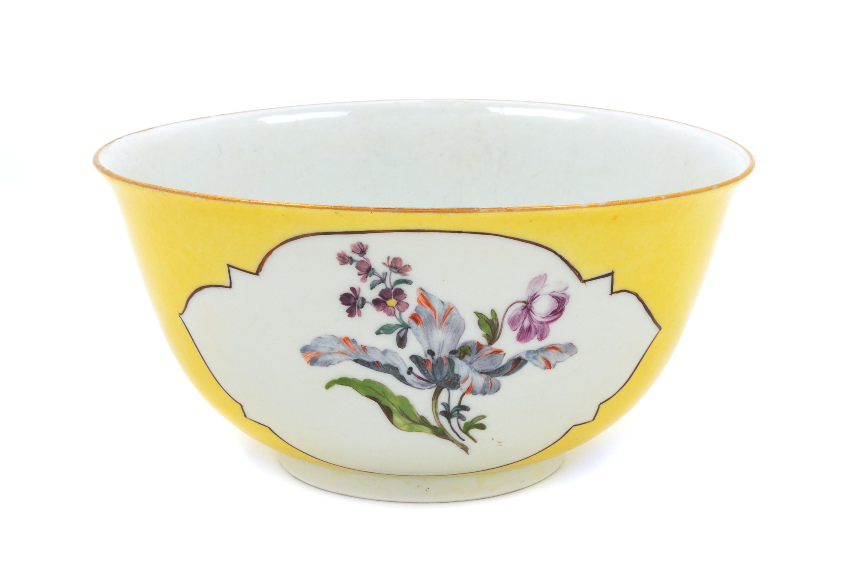 A Meissen Painted and Parcel Gilt Yellow Ground Porcelain Bowl