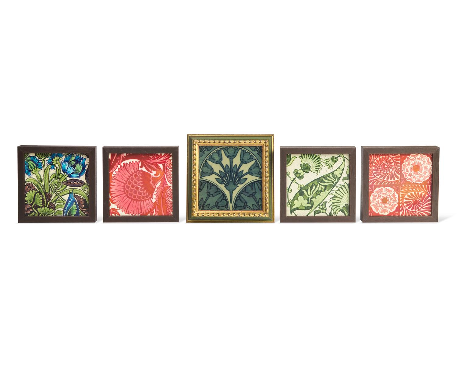A Group of Five Framed Wedgwood William de Morgan Tiles