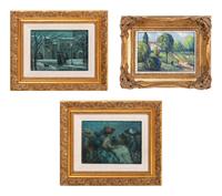 Three Works: Evening in the Square, Three Hats, and Landscape with Villa