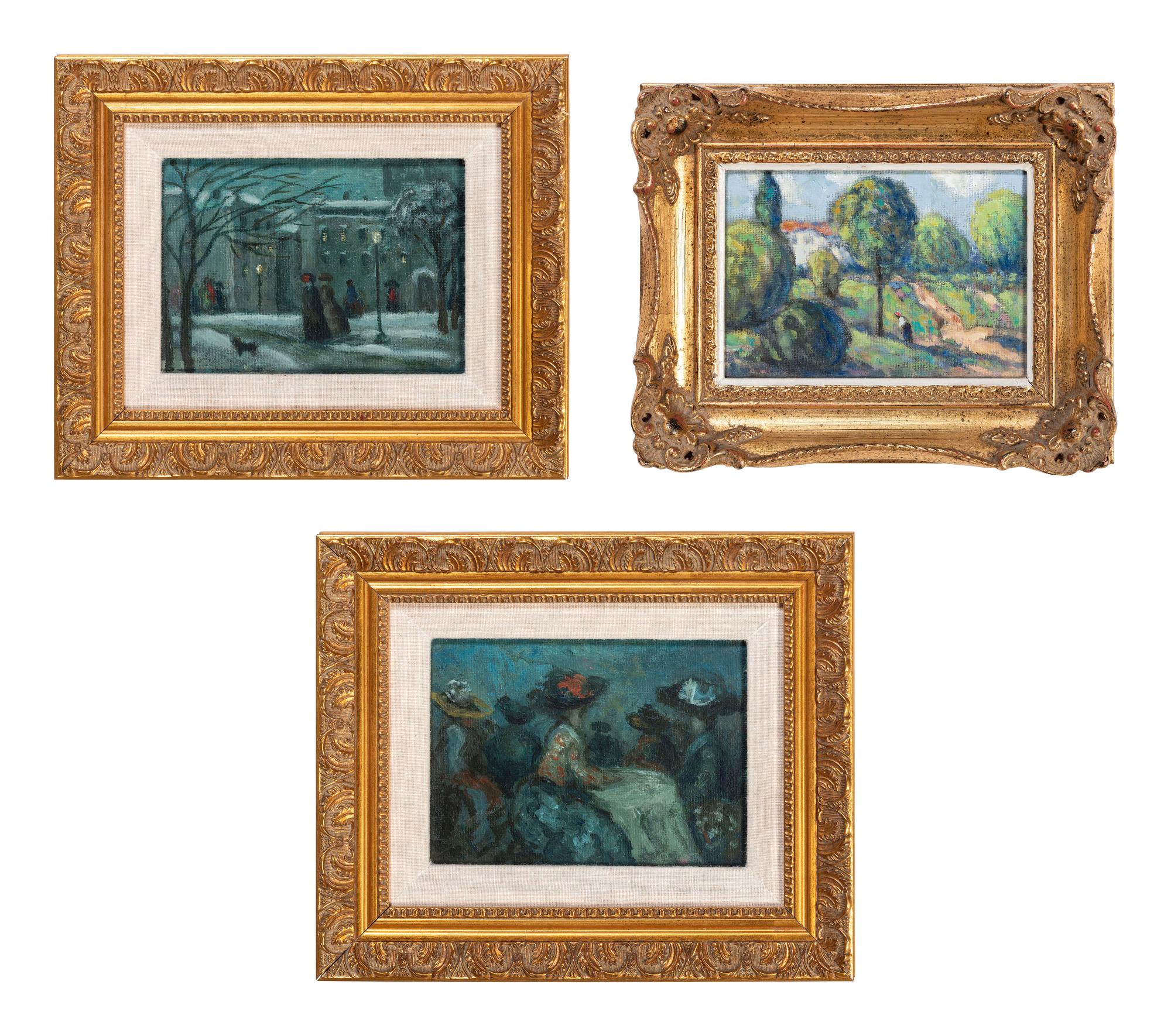 Three Works: Evening in the Square, Three Hats, and Landscape with Villa