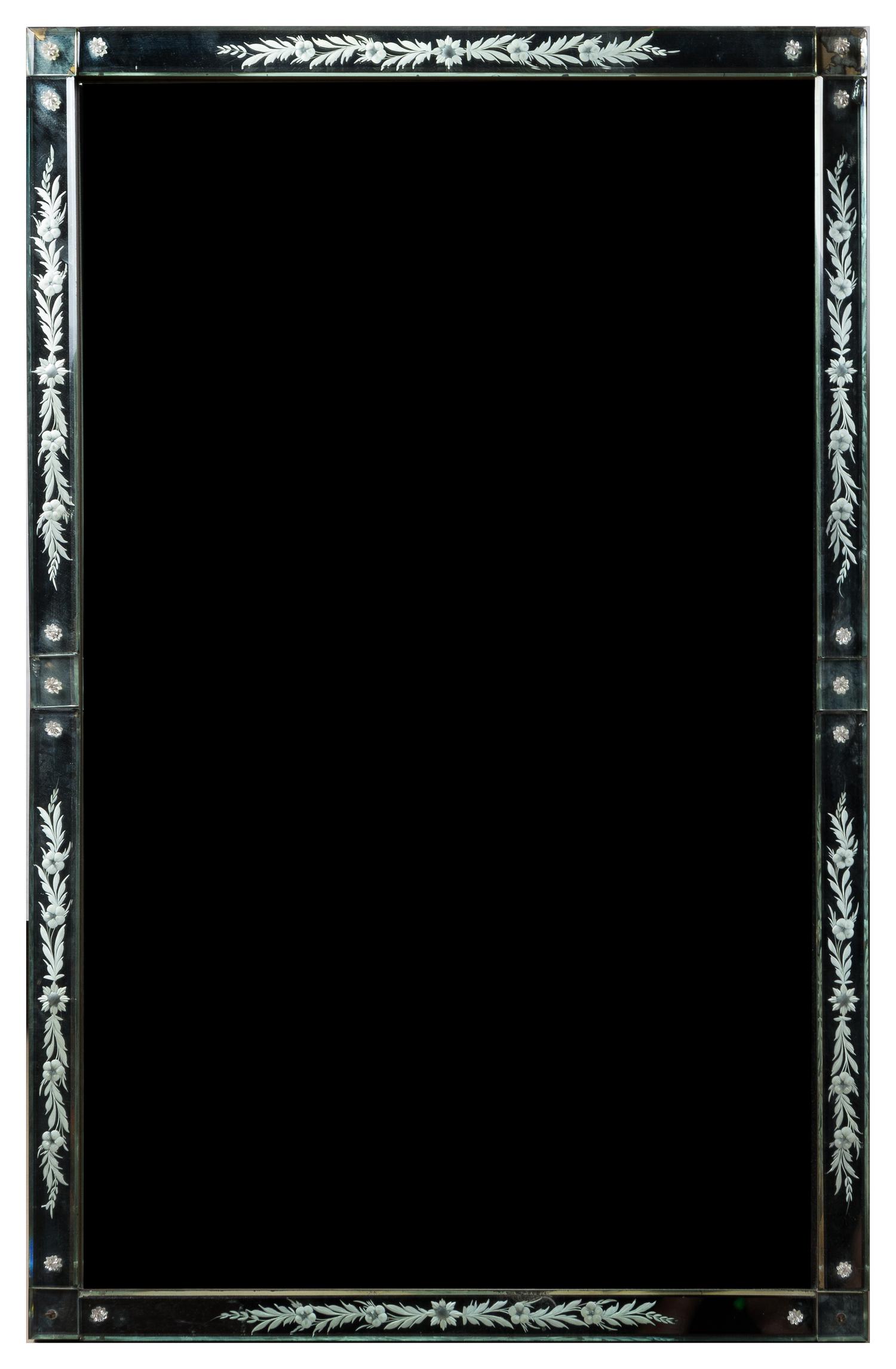 A Venetian Glass Mirror Height 39 1/2 x width 25 inches.