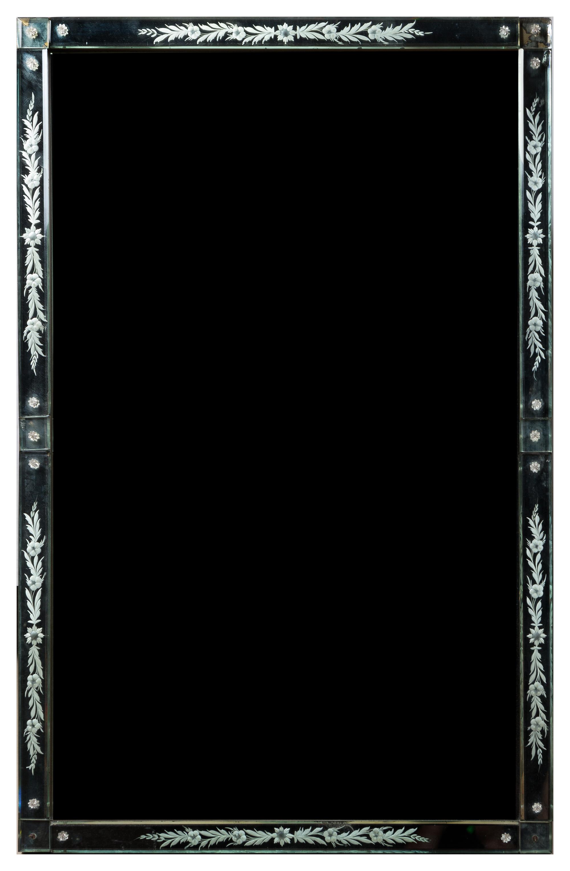 A Venetian Glass Mirror Height 39 1/2 x width 25 inches.