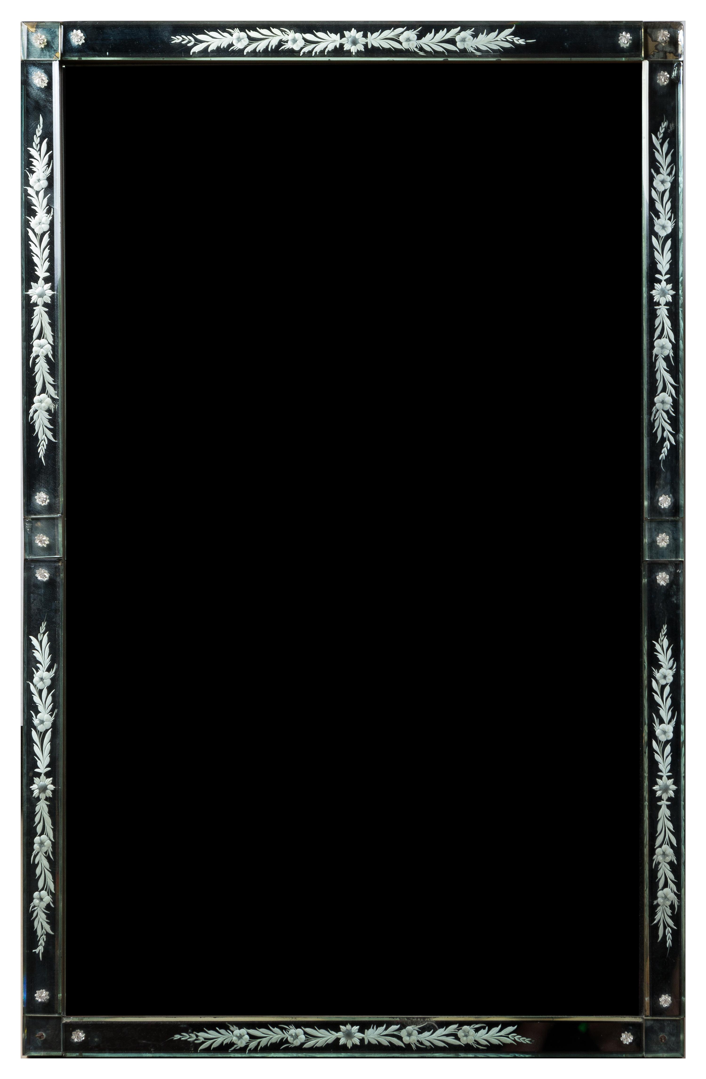 A Venetian Glass Mirror Height 39 1/2 x width 25 inches.