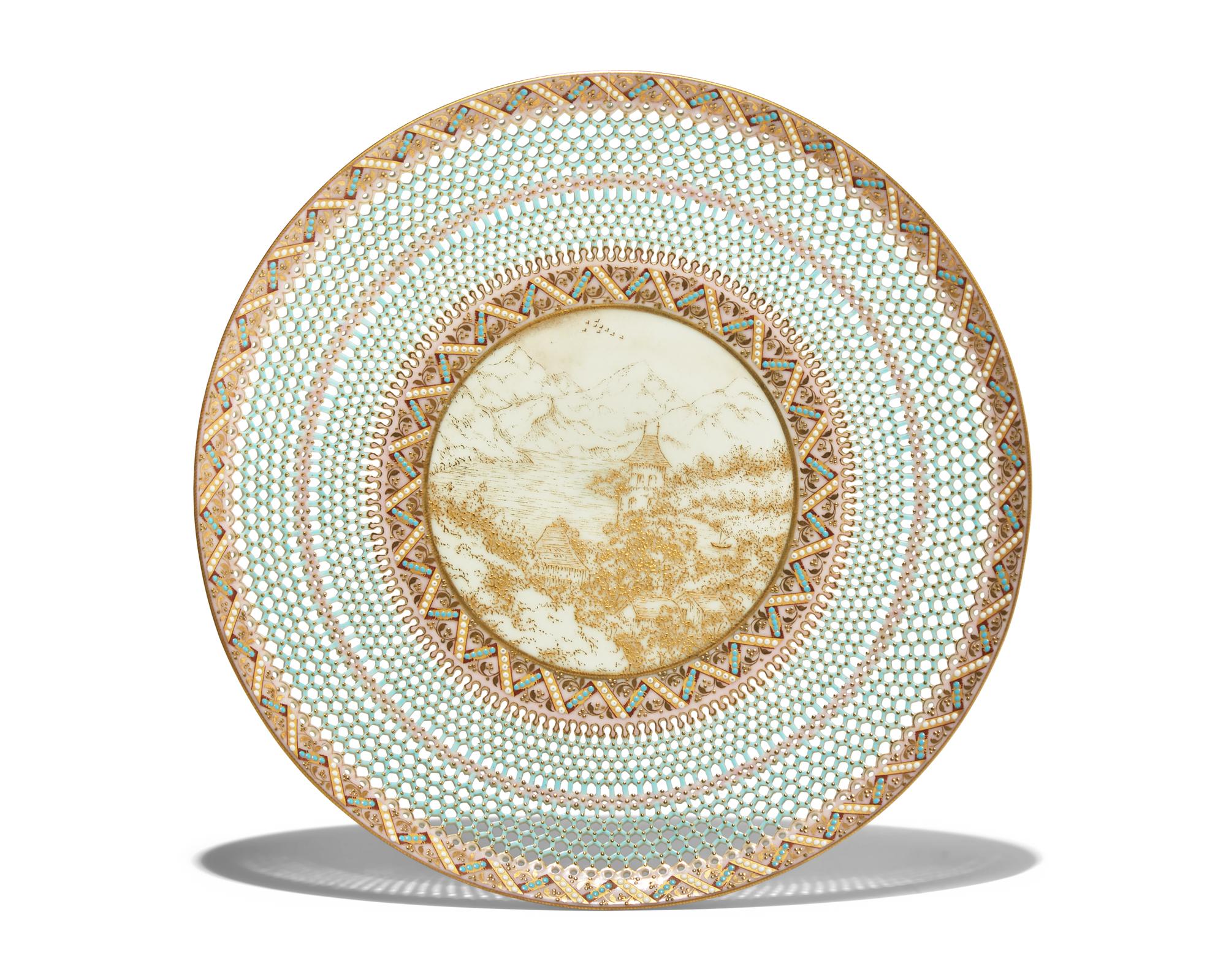 A Rare Royal Worcester Porcelain "Chinoiserie" Reticulated Plate