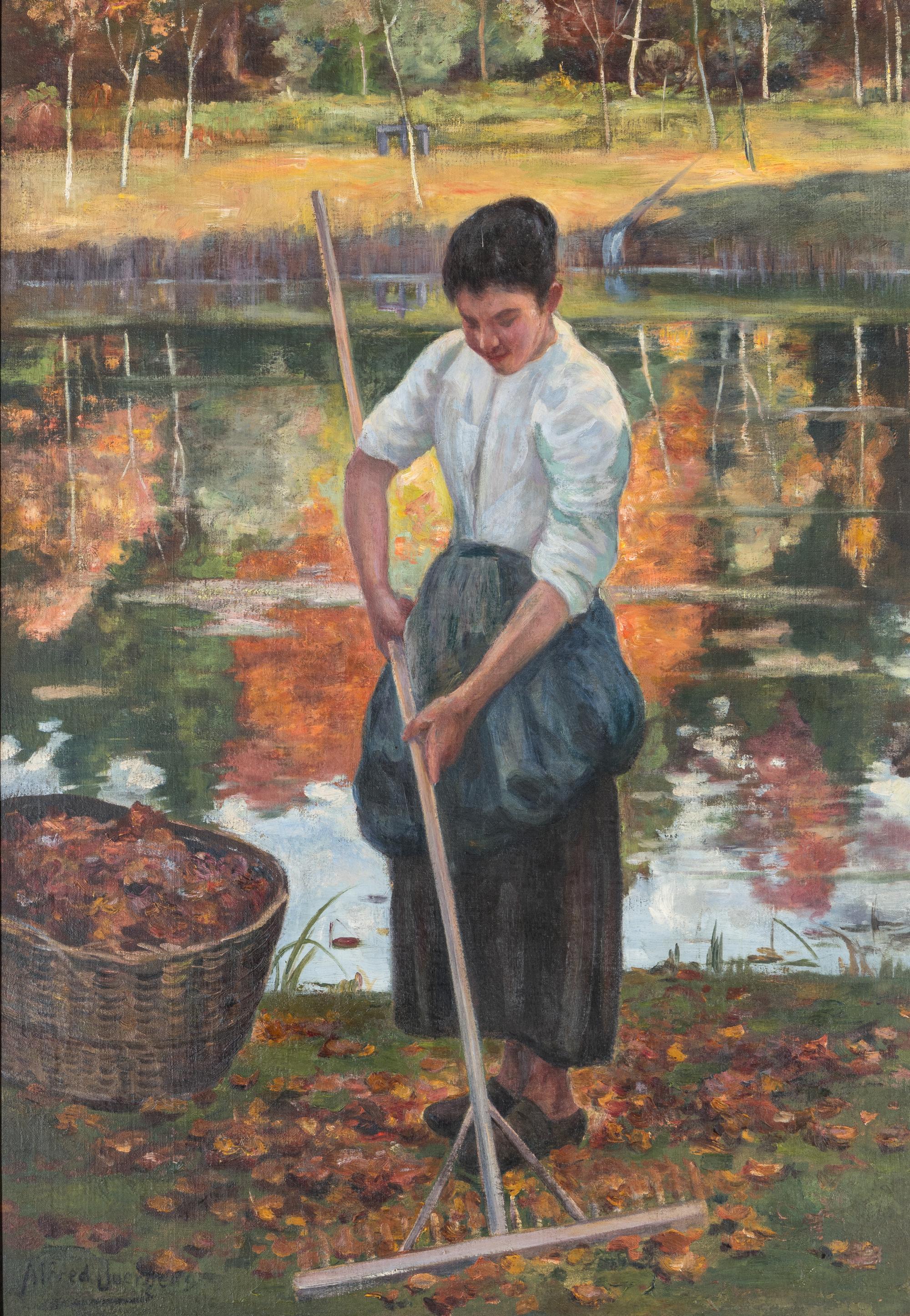 Woman Raking Leaves