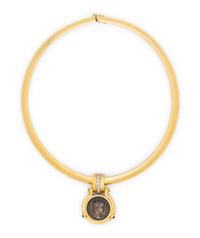 A Yellow Gold, Emerald, Diamond, Coin Pendant/Necklace,
