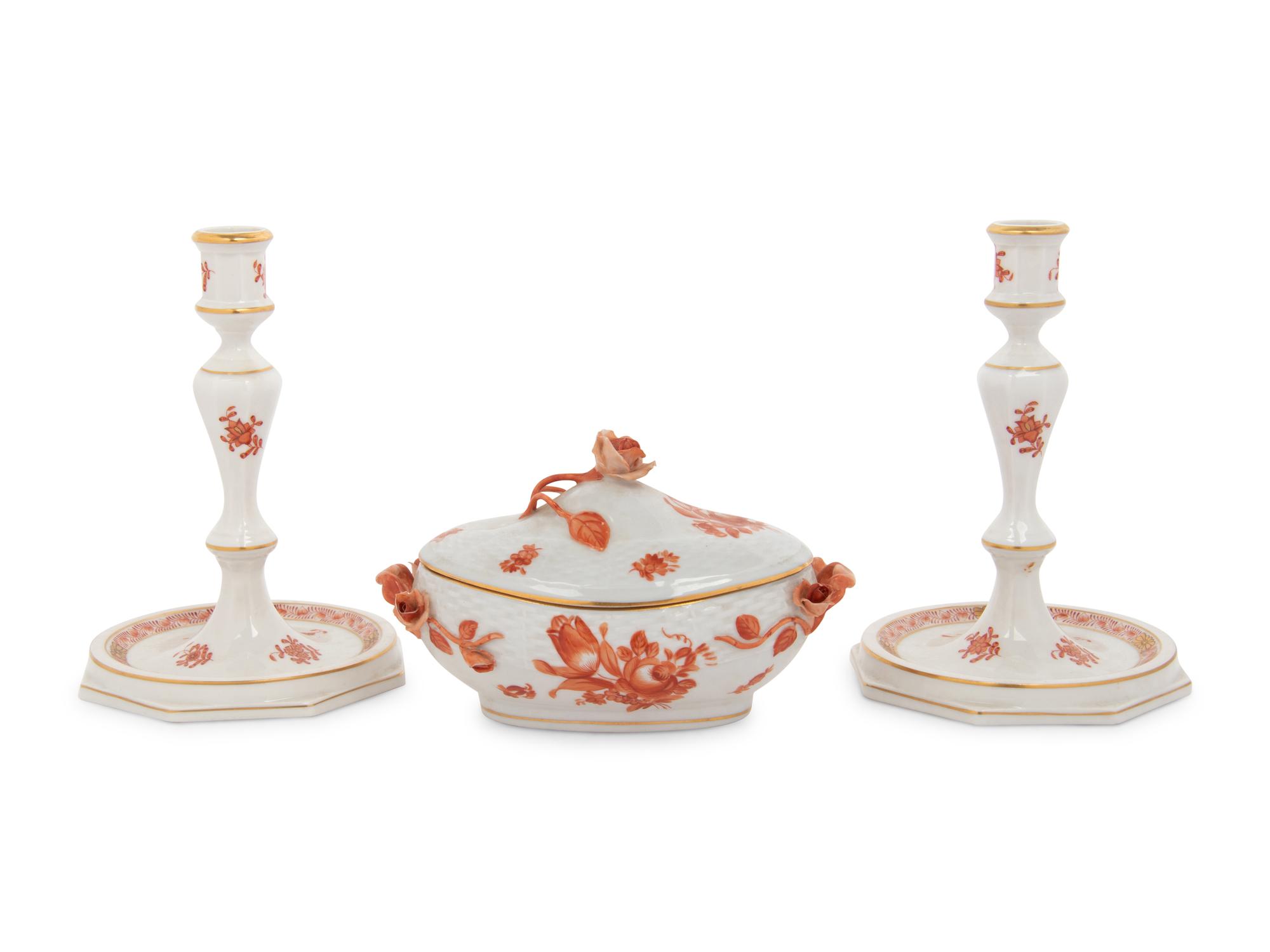 Three Herend Chinese Bouquet Porcelain Table Articles