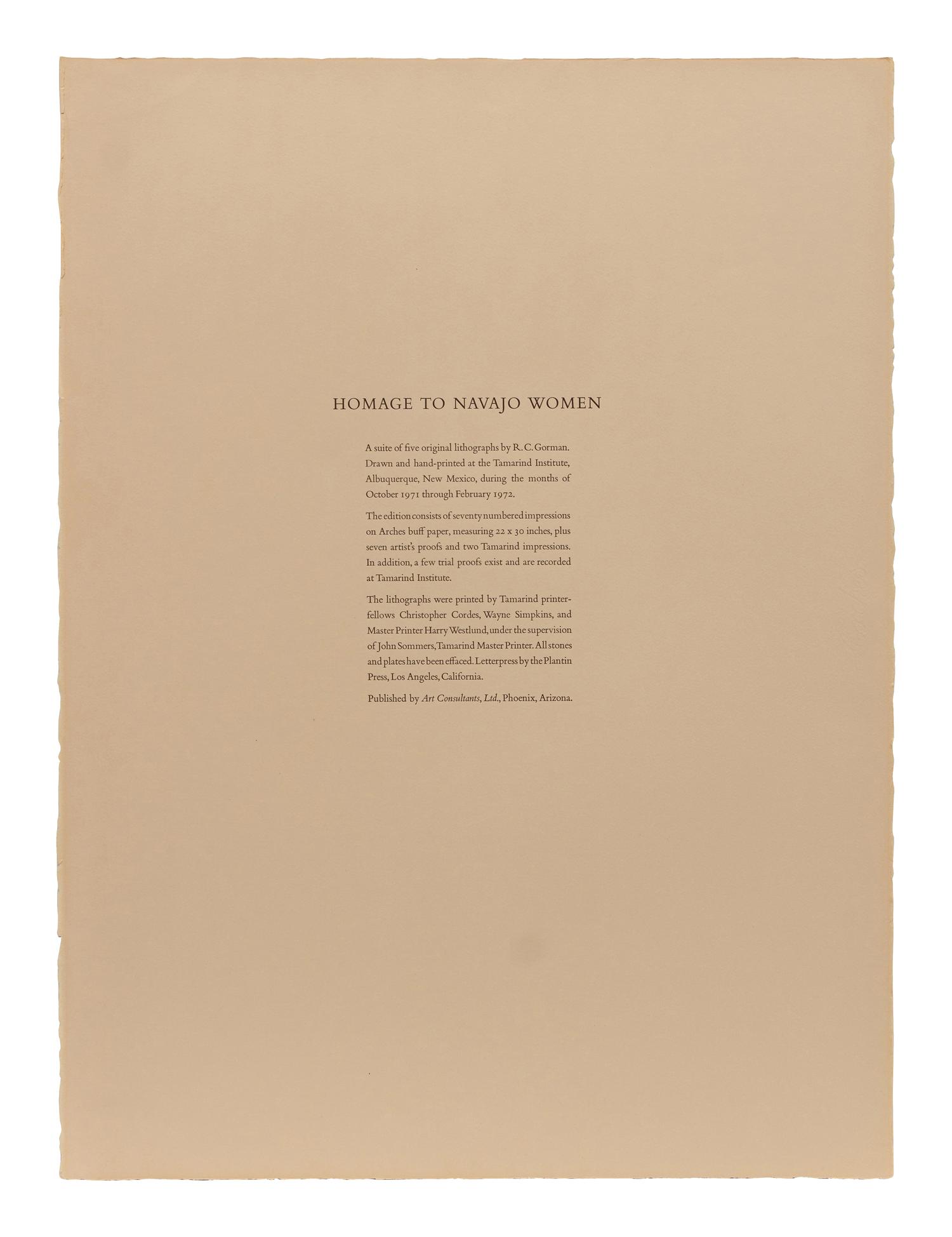 Complete Portfolio of Five Prints , Homage to Navajo Women , edition 23/70