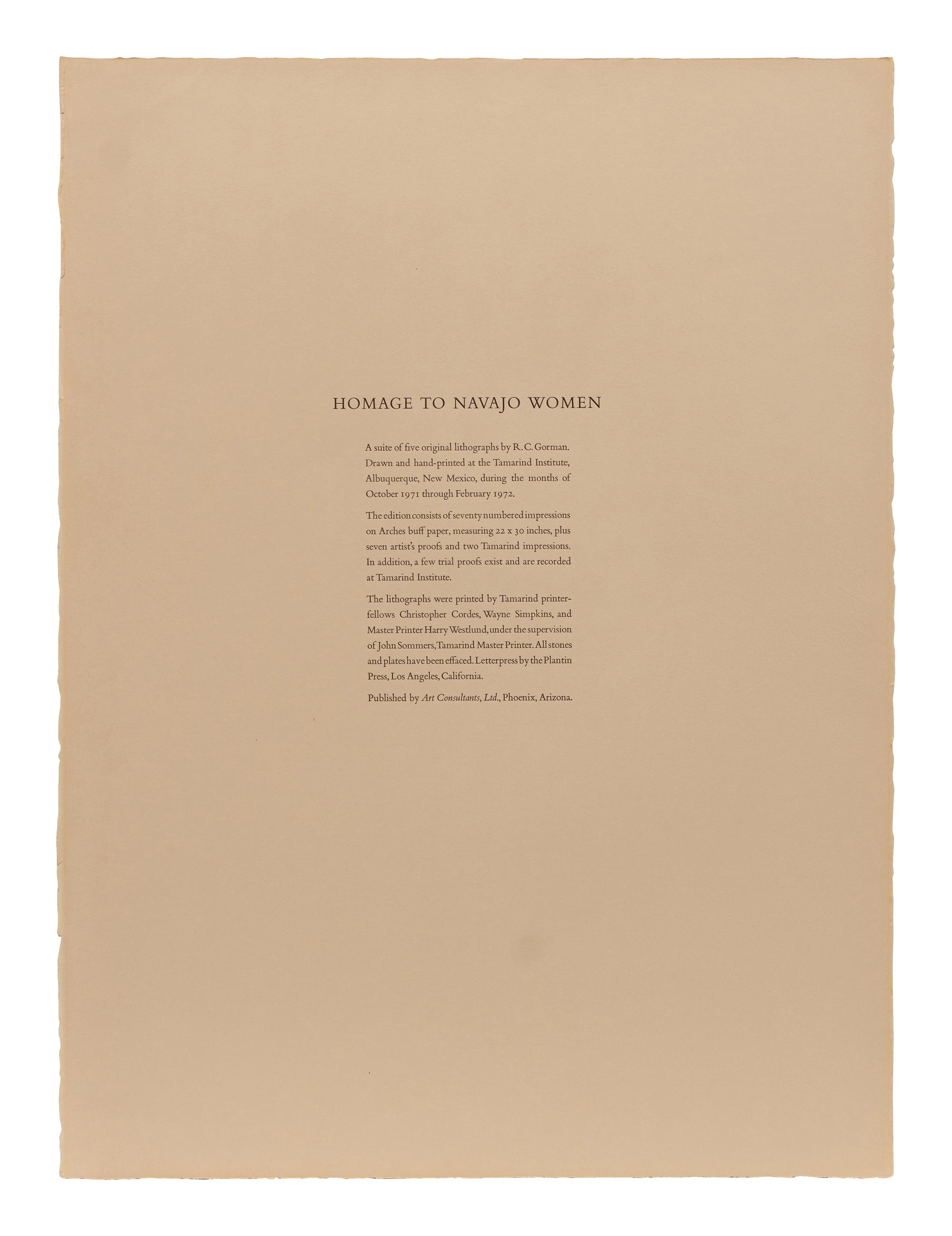 Complete Portfolio of Five Prints , Homage to Navajo Women , edition 23/70