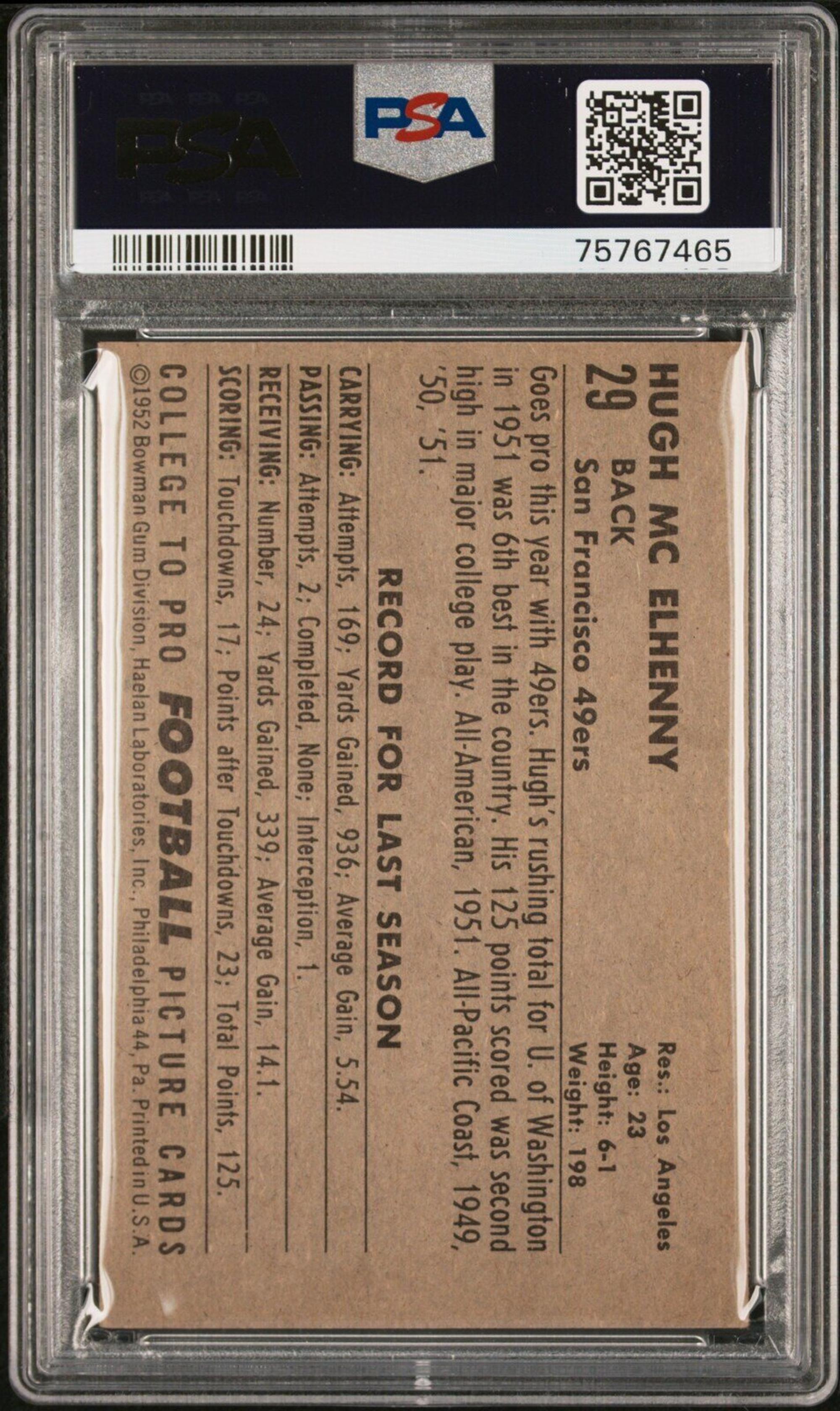 A Group of Nine 1952 Bowman Large Hall of Fame PSA Graded Football Cards,