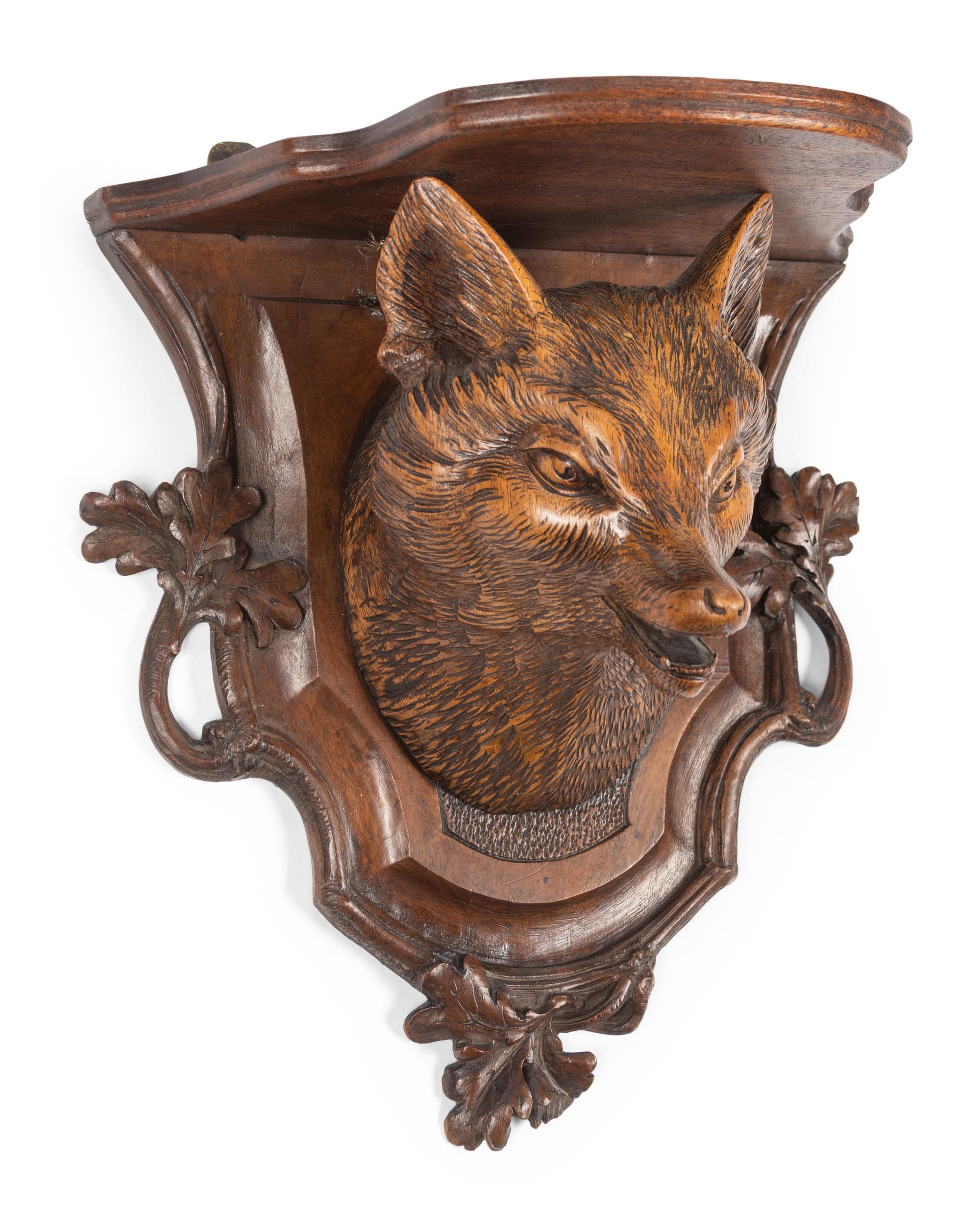 A Swiss "Black Forest" Carved Fox Wall Bracket