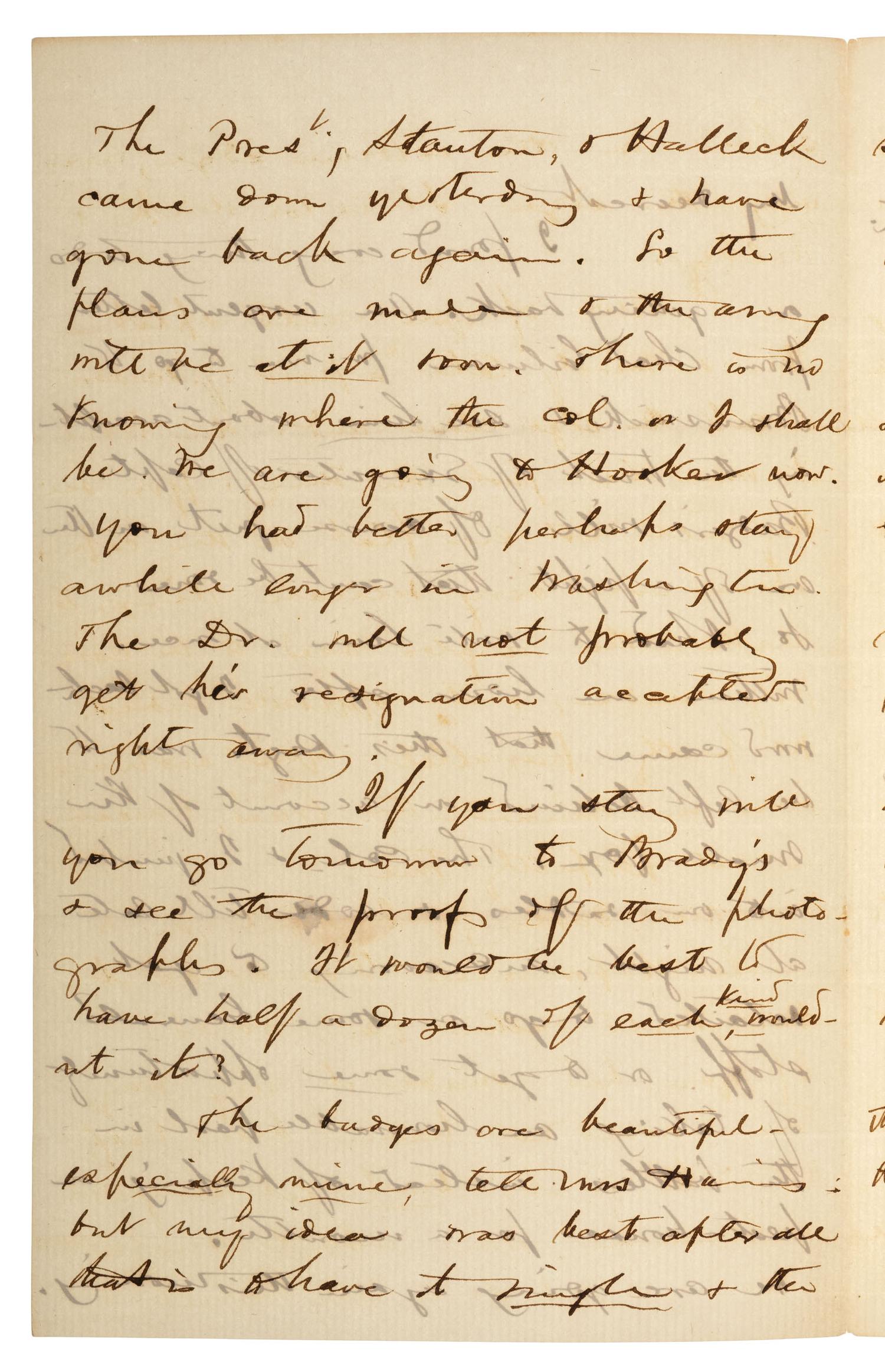 CHAMBERLAIN, Joshua (1828-1914). Autograph letter to his wife Fanny in which he discusses the corps badges made for him by Fanny and the family's housekeeper. N.p., [9 April 1863].