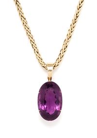 A 14 Karat Yellow Gold and Amethyst Pendant, 64.10 dwts