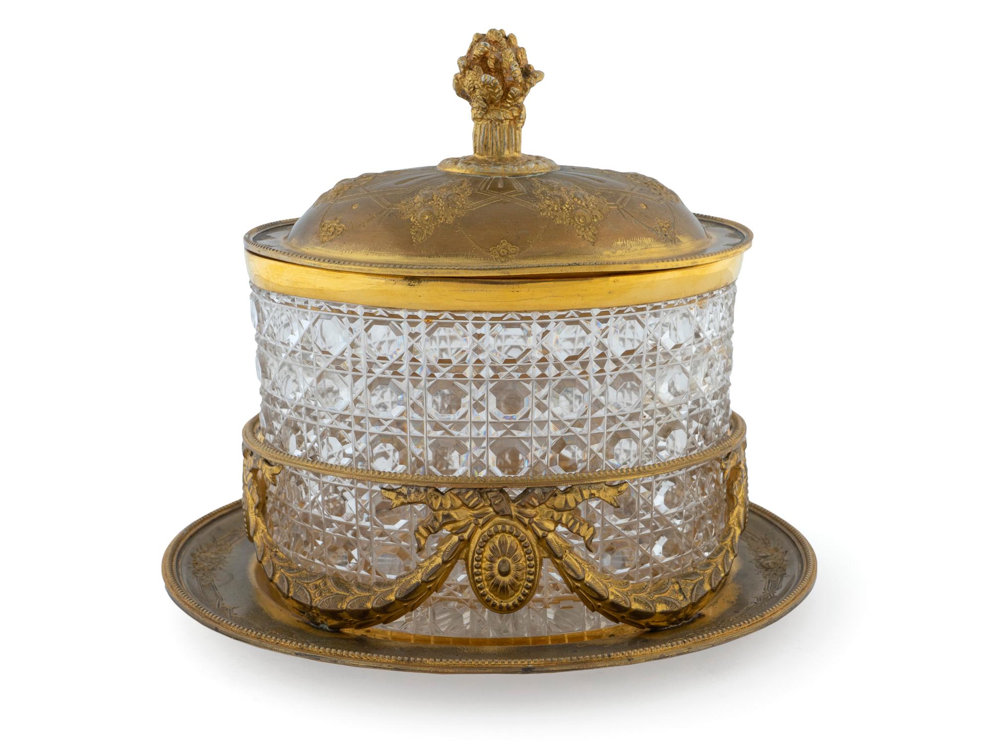 An English Gilt Metal Mounted Cut Glass Biscuit Barrel — MARTIN HALL & CO., SHEFFIELD, 19TH CENTURY