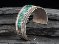 Tapered Tufa Cast Silver Cuff Bracelet, with Turquoise