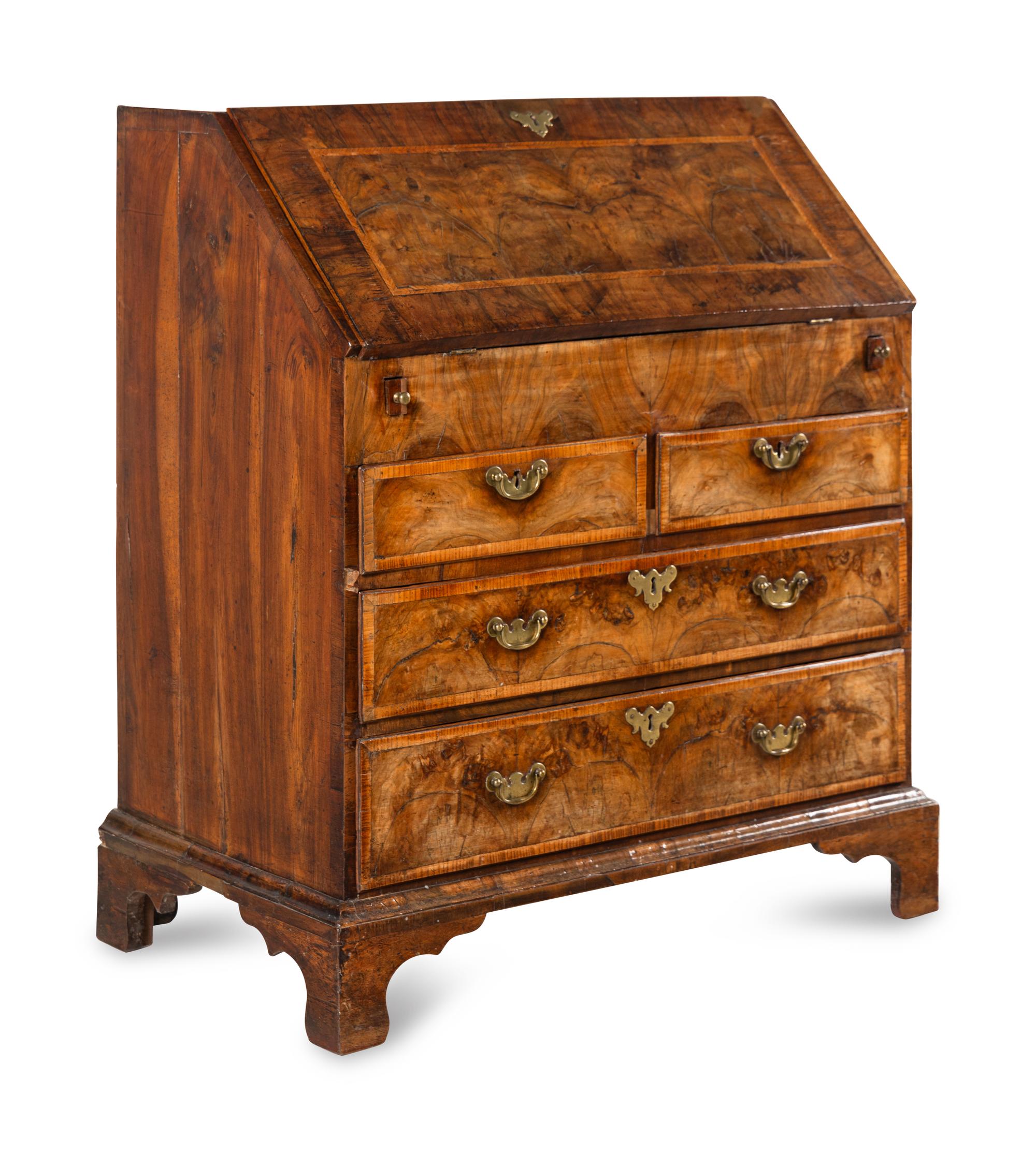 A George II Burl Walnut Slant-Front Bureau