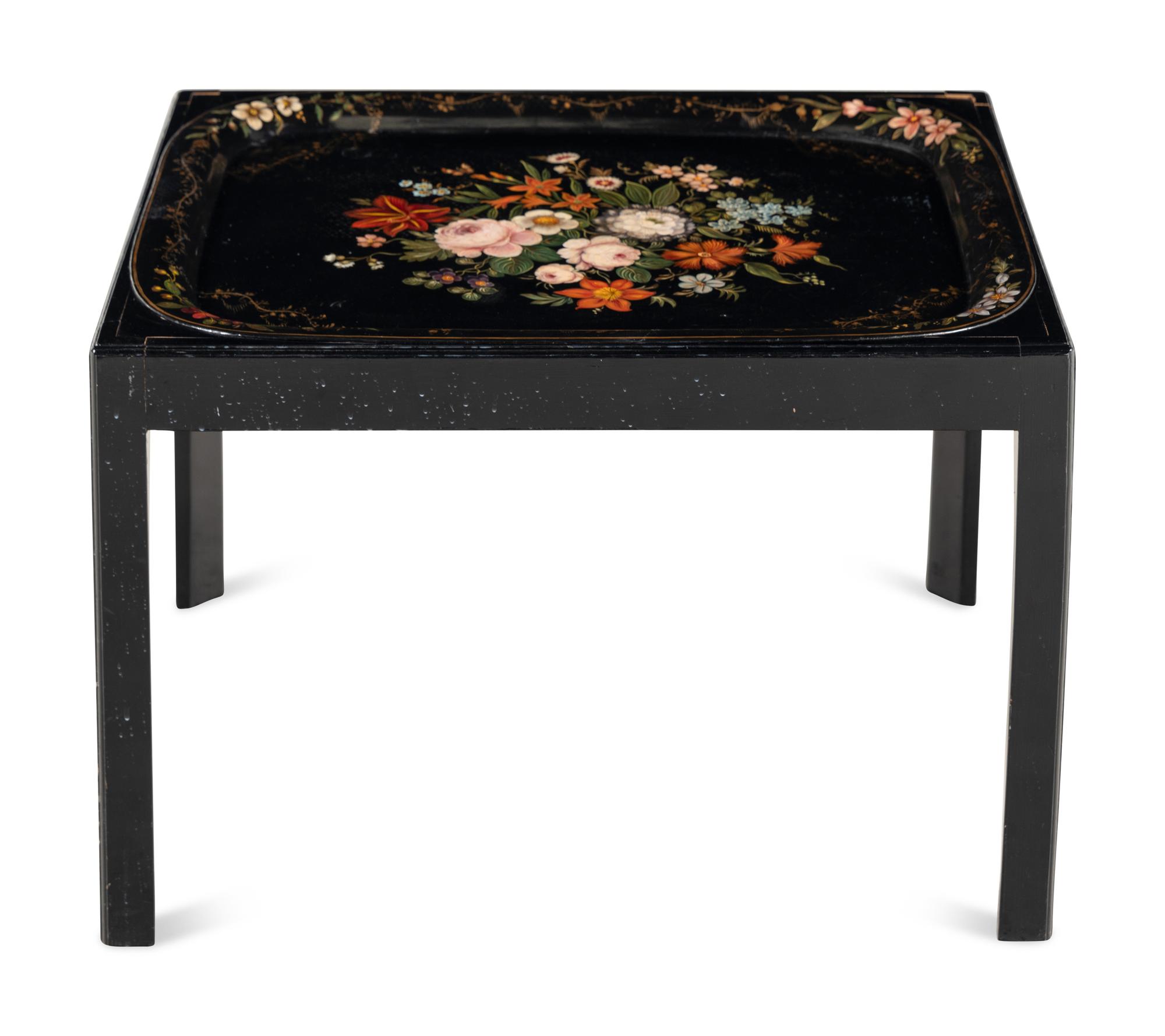 A Victorian Papier Mache Tray on a Later Stand