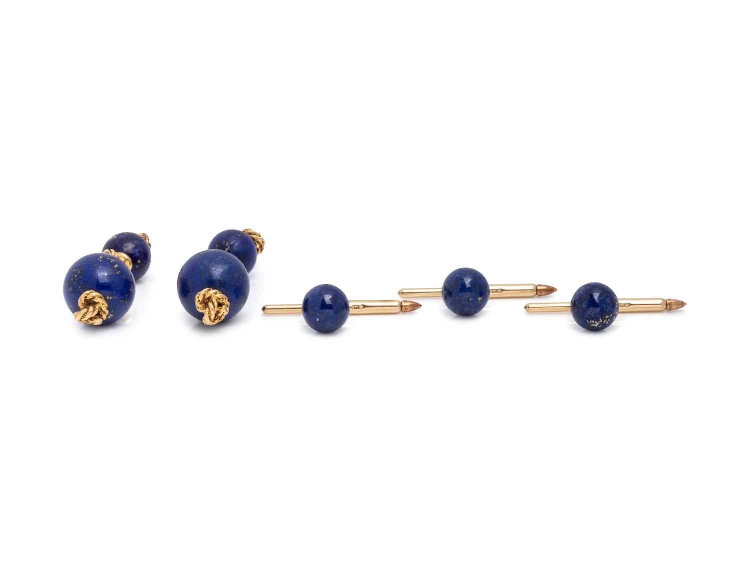 TIFFANY & CO., YELLOW GOLD AND LAPIS LAZULI CUFFLINKS