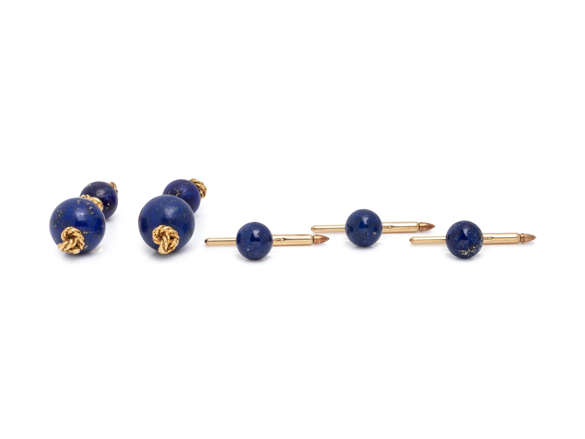 TIFFANY & CO., YELLOW GOLD AND LAPIS LAZULI CUFFLINKS