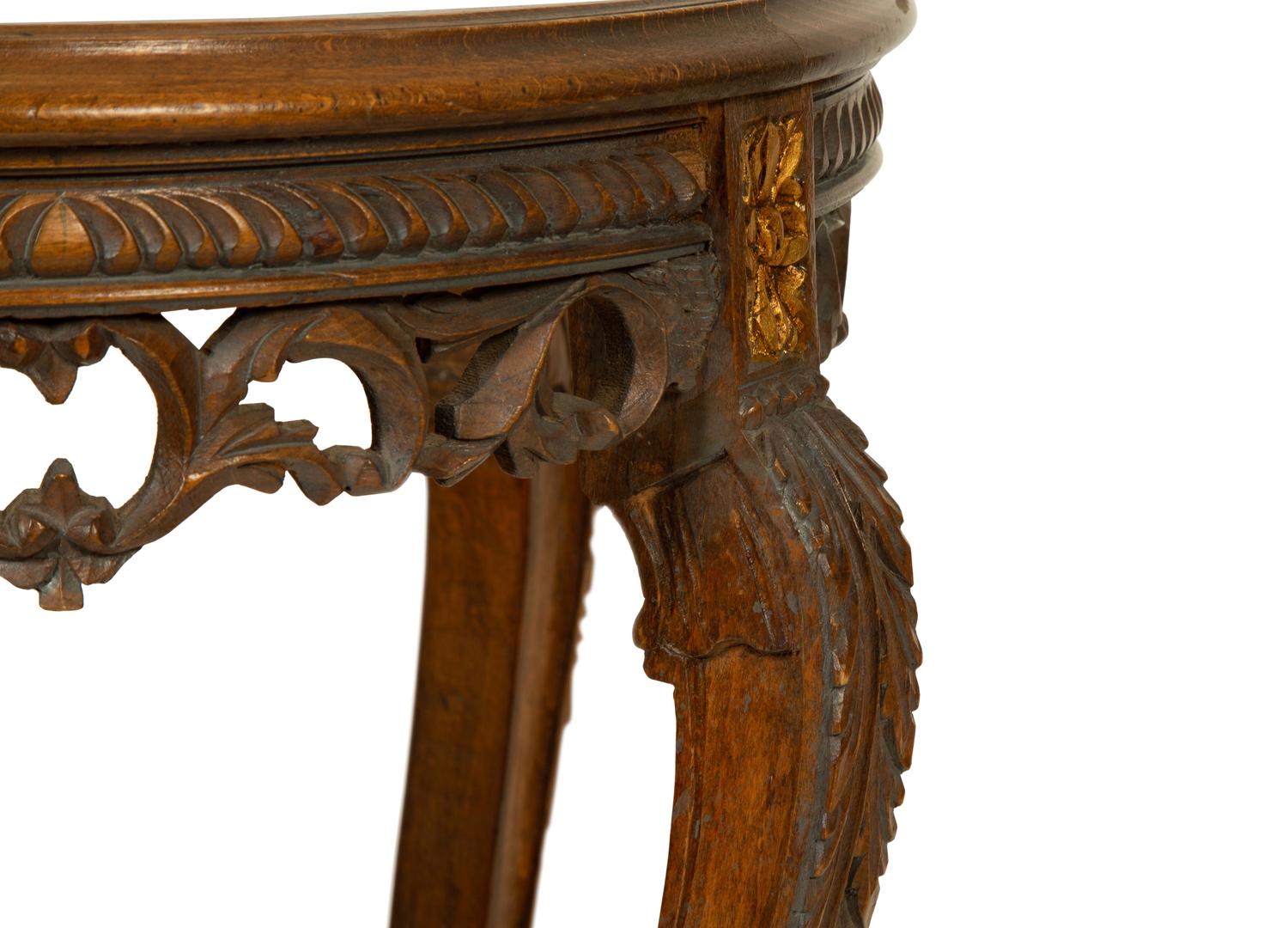 A Pair of Louis XV/XVI Transitional Carved Walnut Gueridons with Inset Glass Tops — 19TH/20TH CENTURY