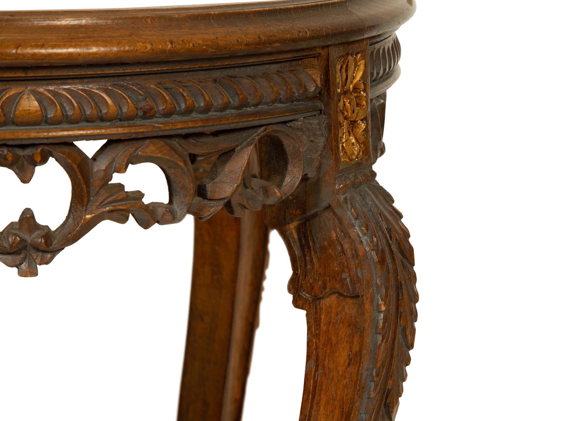 A Pair of Louis XV/XVI Transitional Carved Walnut Gueridons with Inset Glass Tops — 19TH/20TH CENTURY