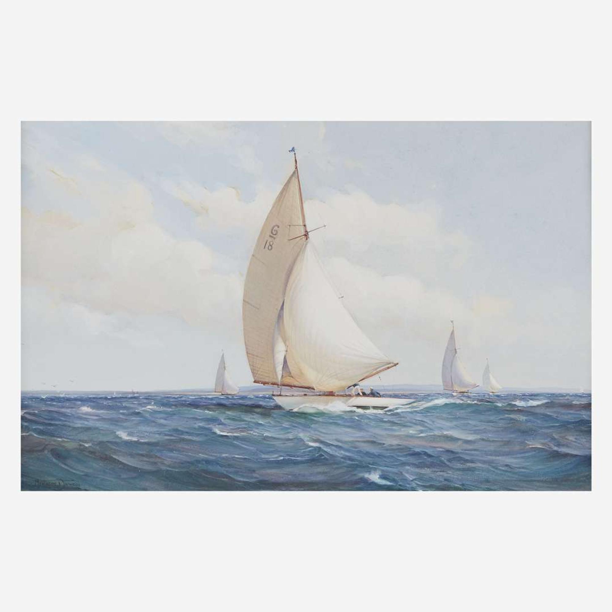 Montague Dawson (British, 1895-1973) The Racing Six