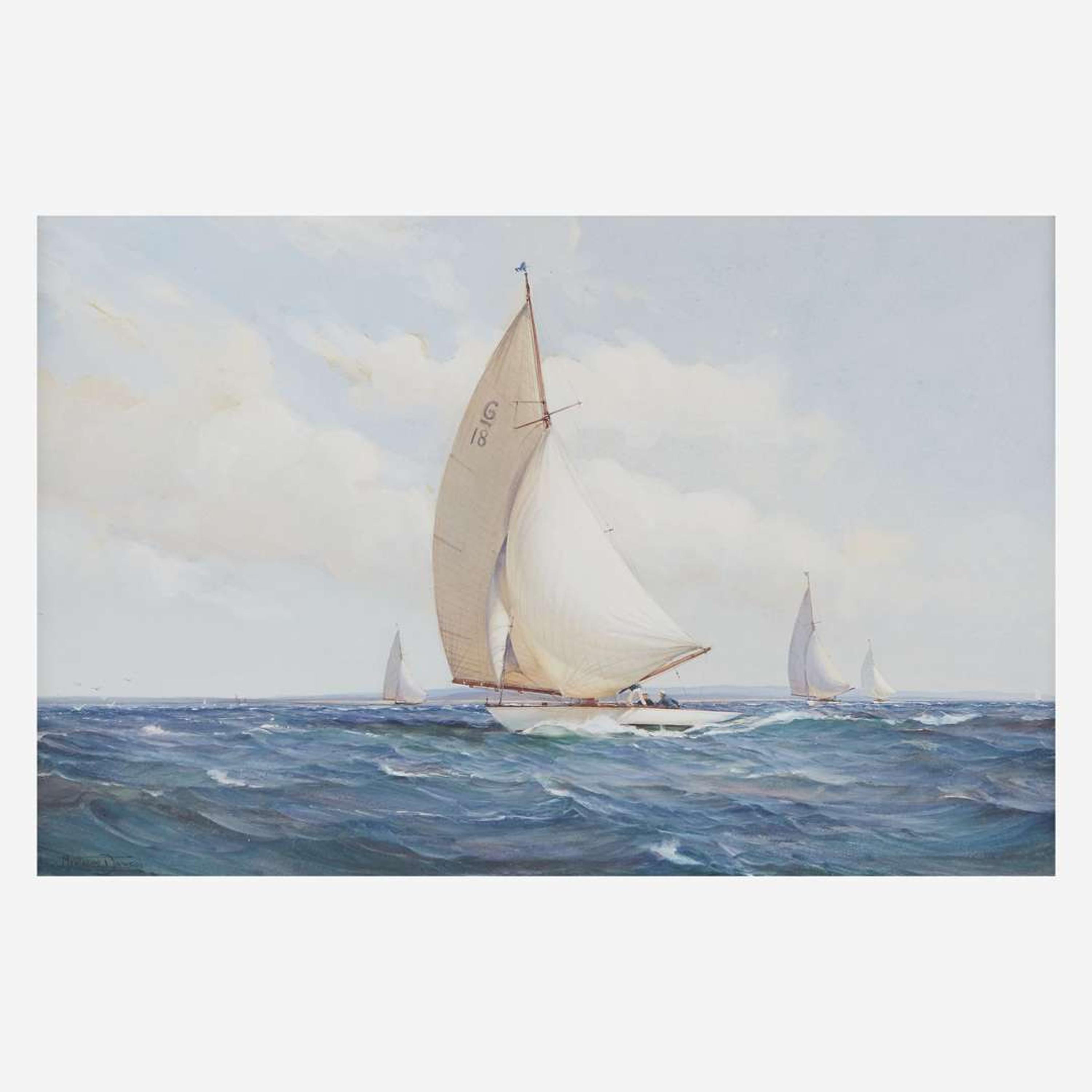 Montague Dawson (British, 1895-1973) The Racing Six