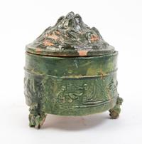 A Green Glazed Terra Cotta Vessel Diameter 7 3/4 inches.