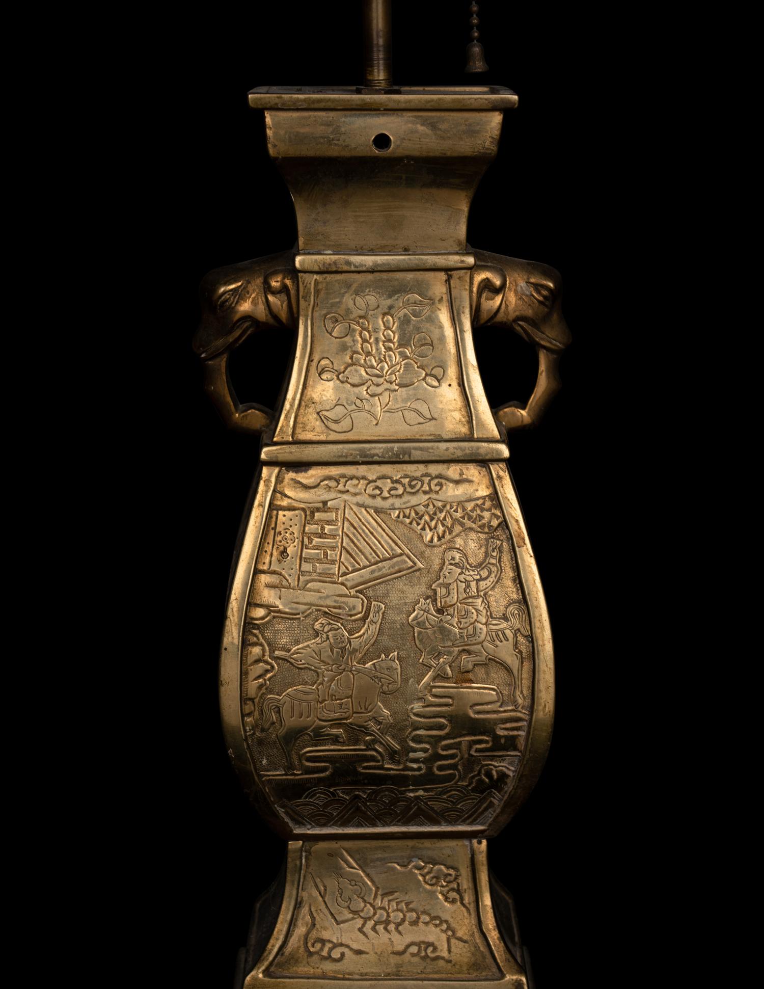 A Pair of Chinese Gilt Bronze Elephant-Head Handled Vases